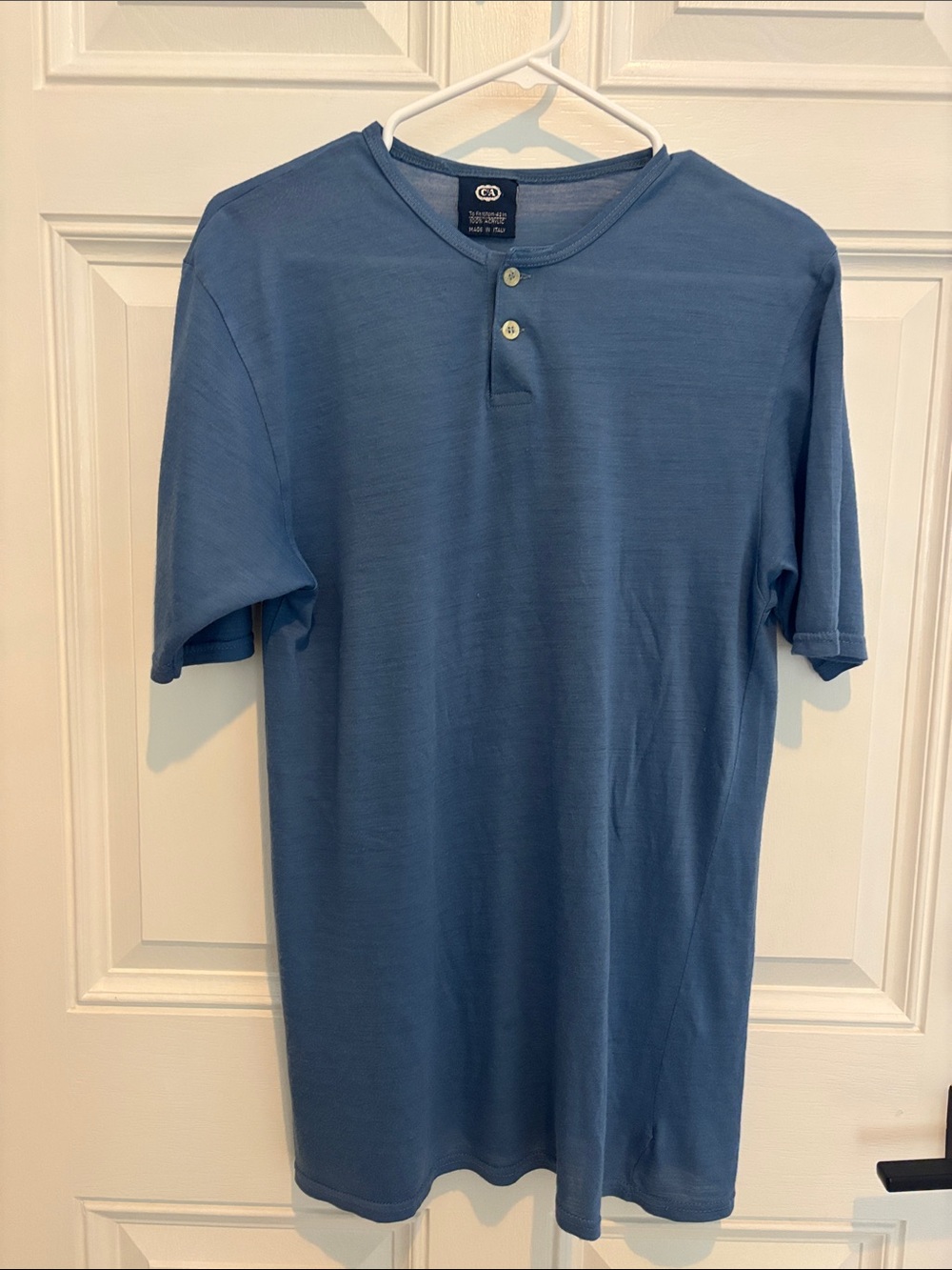 C&A made in Italy Mens small Navy Henley Shirt Short Sleeve Minimalist  Tee